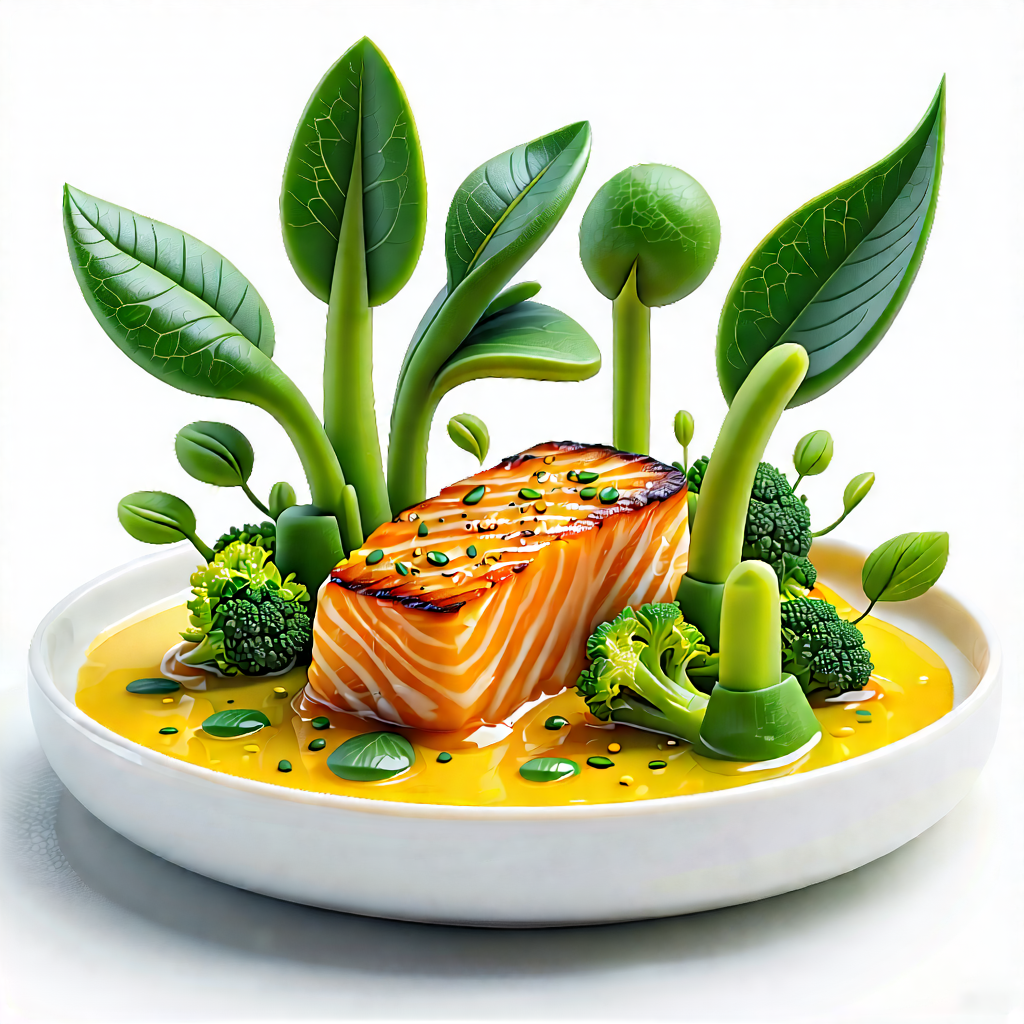 Lifestyle Etching: Plant-based Dish Prepared With Artistic Presentation With White Plate