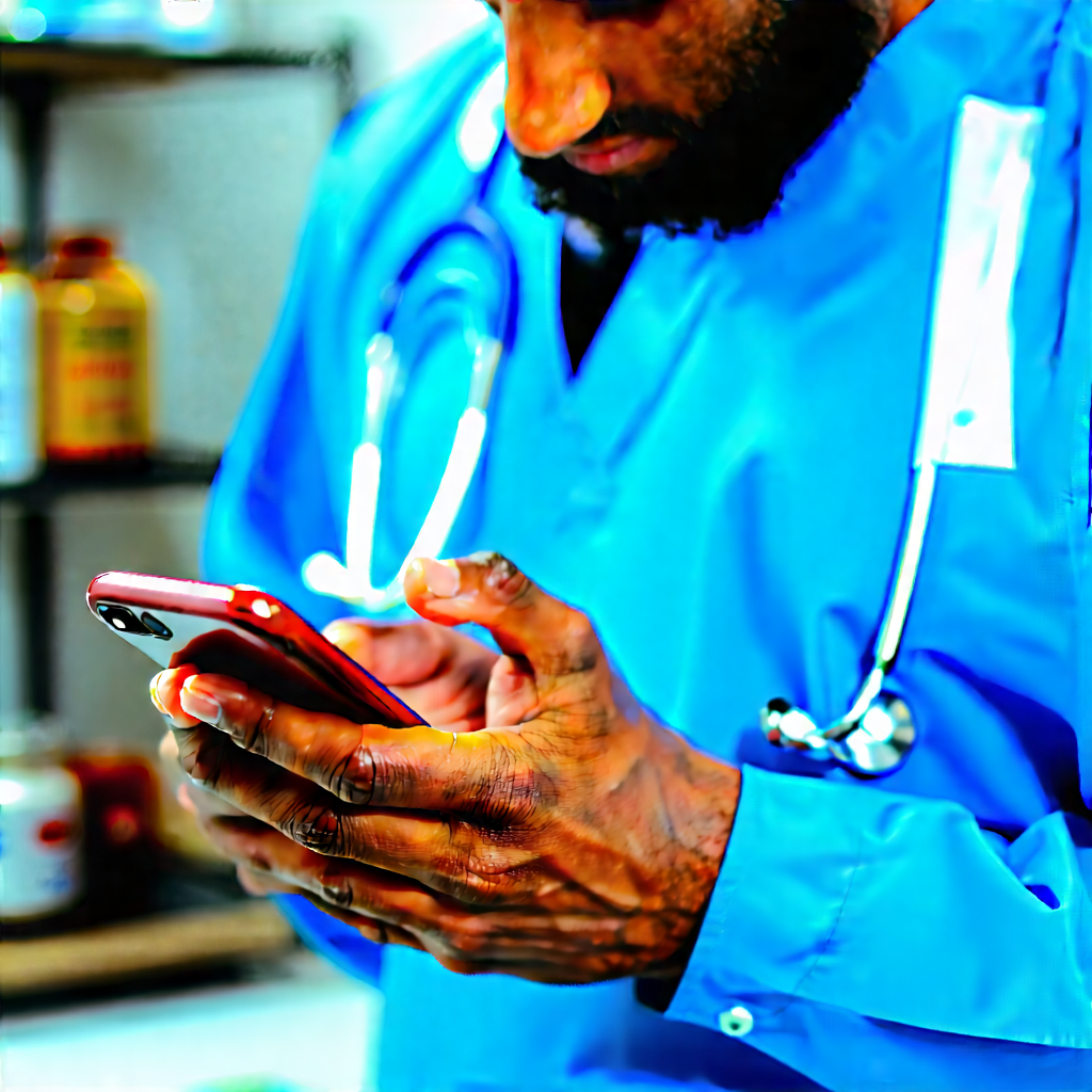 Business Unreal Engine: Healthcare professional using smartphone