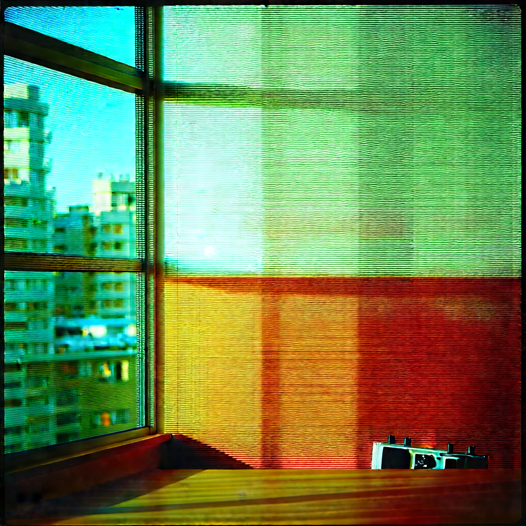 Abstract Vintage Film Photography: Dynamic Composition With High-contrast Color Palette With Window Frame,