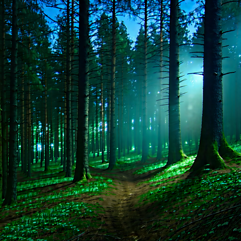 Nature Long Exposure Photography: (forest:1.26) scene during night