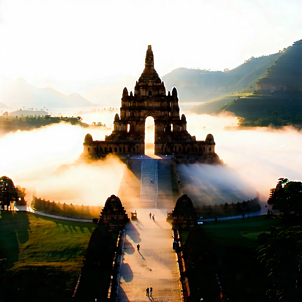 Urban Aerial Photography: Historic monument with morning mist