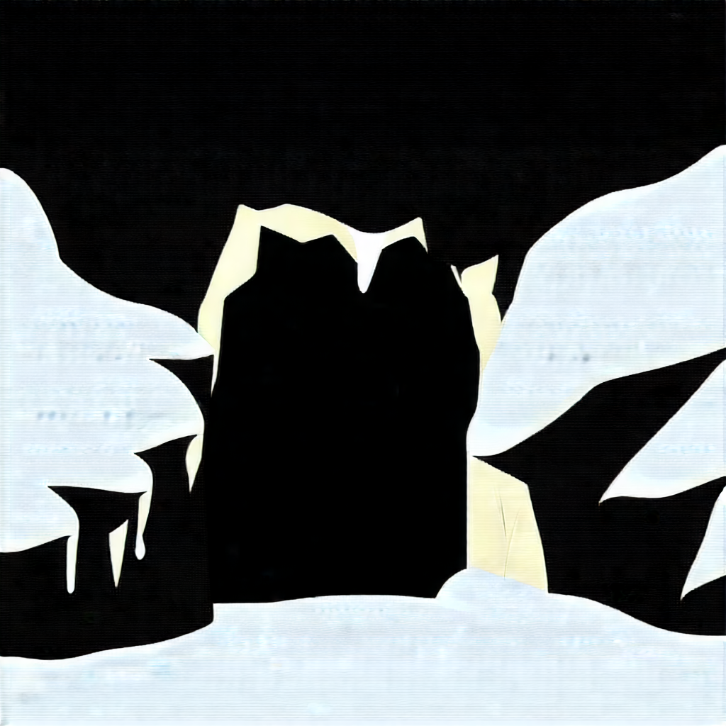 Nature Product Photography: Cave Entrance In Winter Snow With Black White