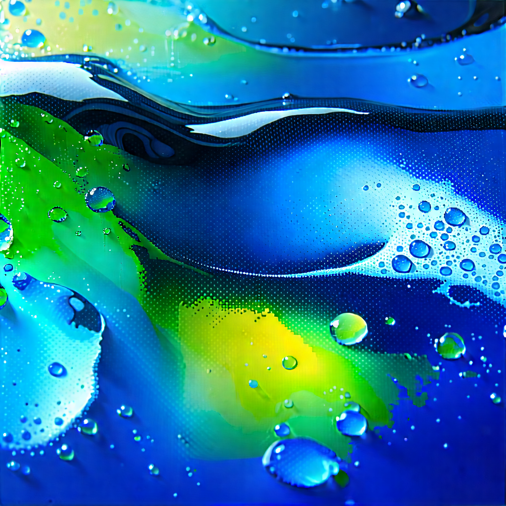 Abstract Oil Painting: Macro View Of Liquid Interface With Blue Yellow