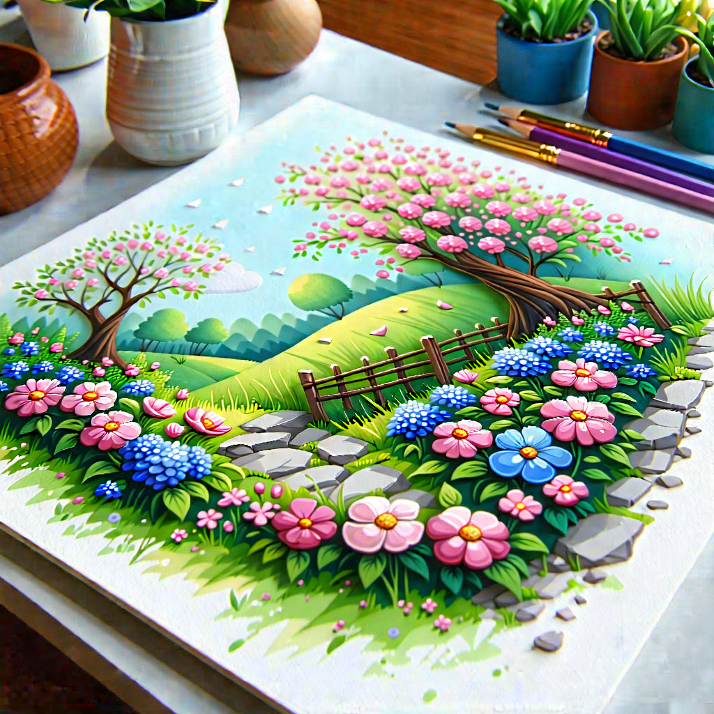 Lifestyle Acrylic Painting: Spring Gardening During Festival Time With Image, There