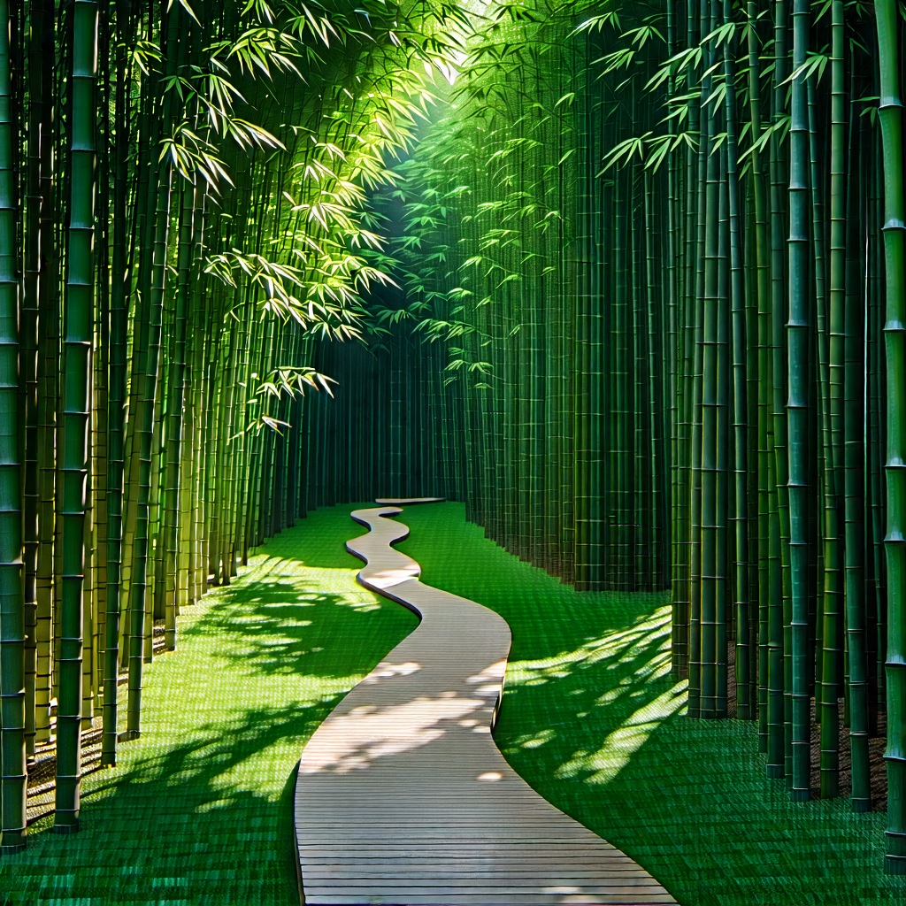 Nature Voxel Art: Path Through Bamboo Grove With Pathway Surrounded