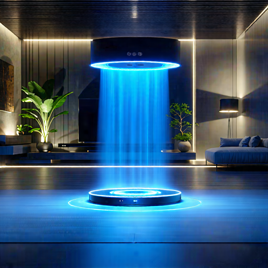 Tech Long Exposure Photography: Smart Home Device With User Interface With Image, There