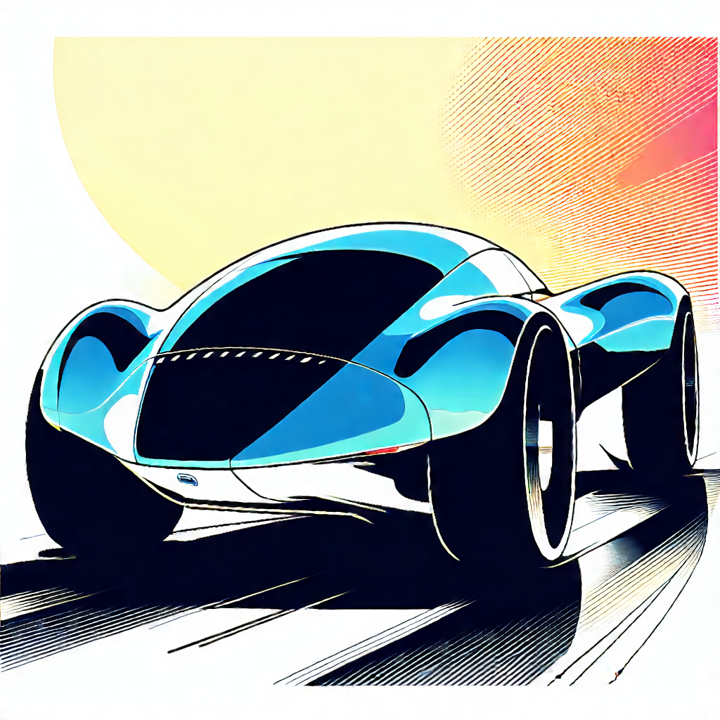 Tech Linocut Print: Innovative Electric Vehicle Design With Blue Shown