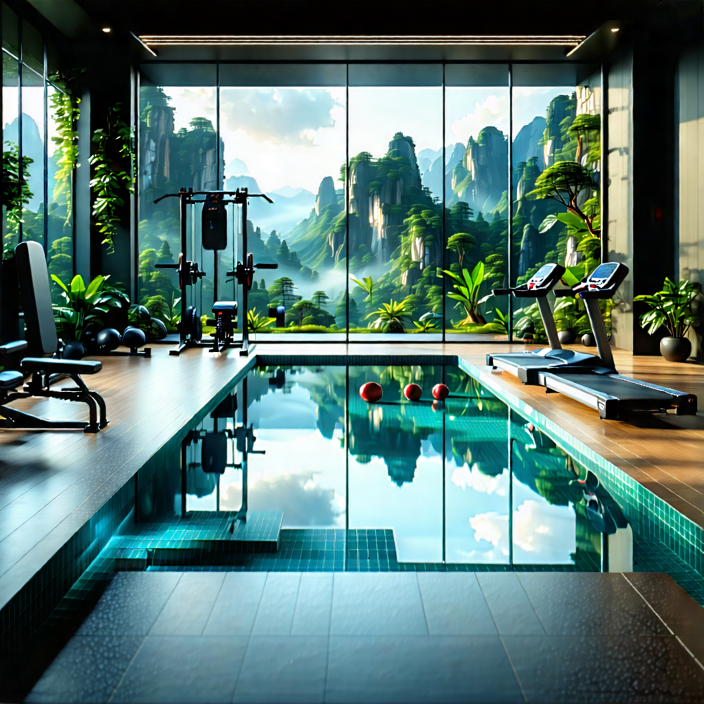 Lifestyle Landscape Photography: Wellness Scene With Fitness Equipment With Large Indoor