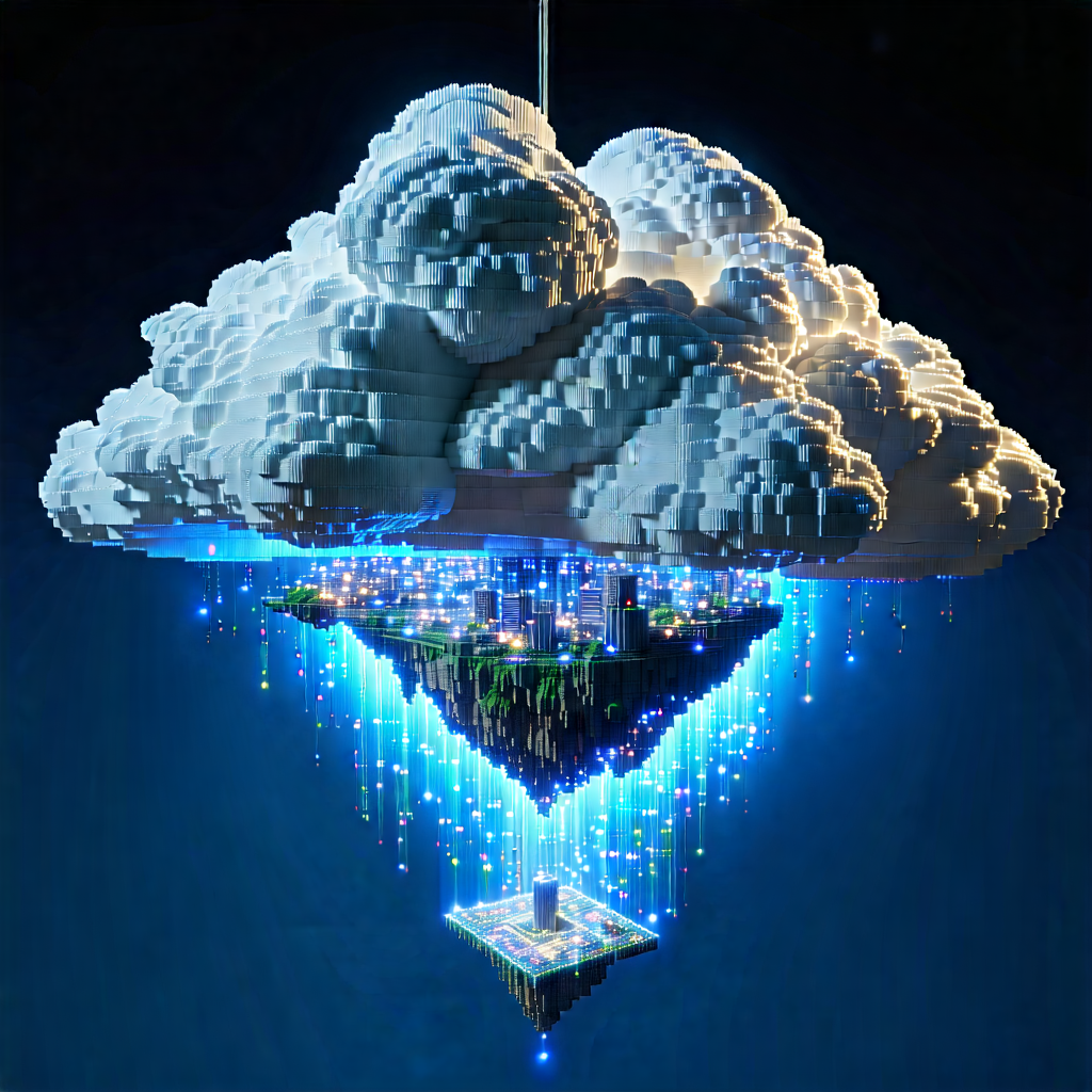 Tech Voxel Art: Cloud Computing Visualization With Large, Three-dimensional