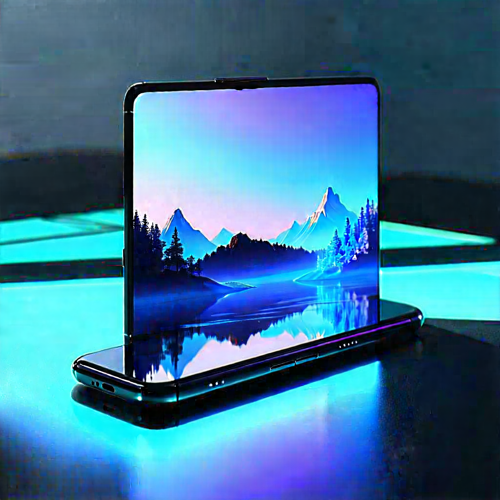 Tech Landscape Photography: Smartphone With Holographic Display With Black Purple