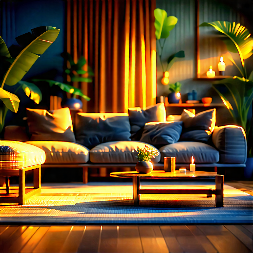 Lifestyle Abstract Design: Cozy Living Room With Warm Lighting With Rendering Living