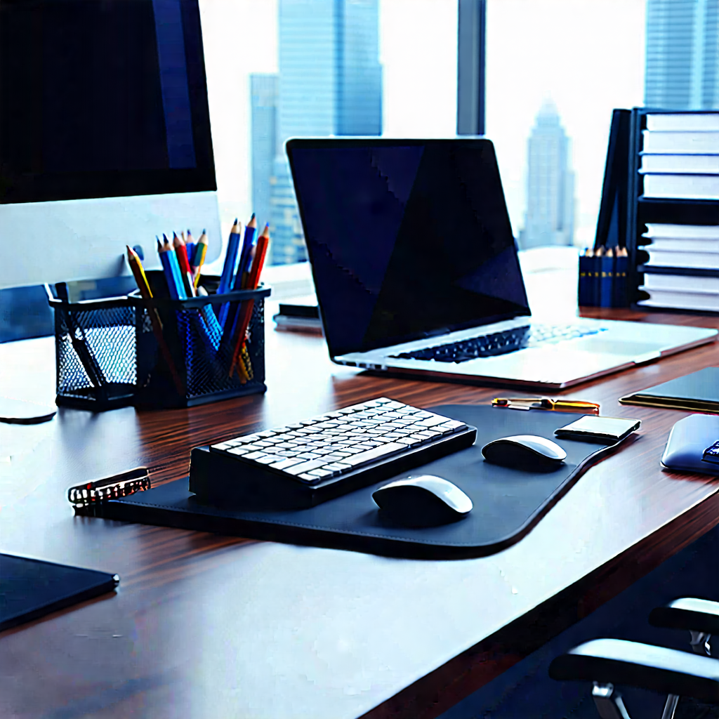 Business Low Poly: Workplace with (digital:1.39) devices on desk