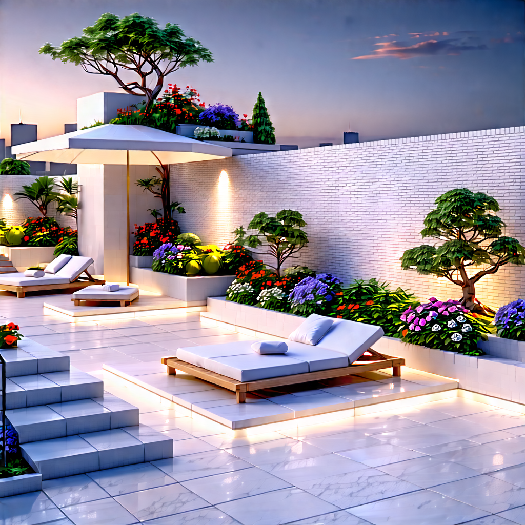 Urban Low Poly: Rooftop Garden With Relaxing With Beautifully Designed