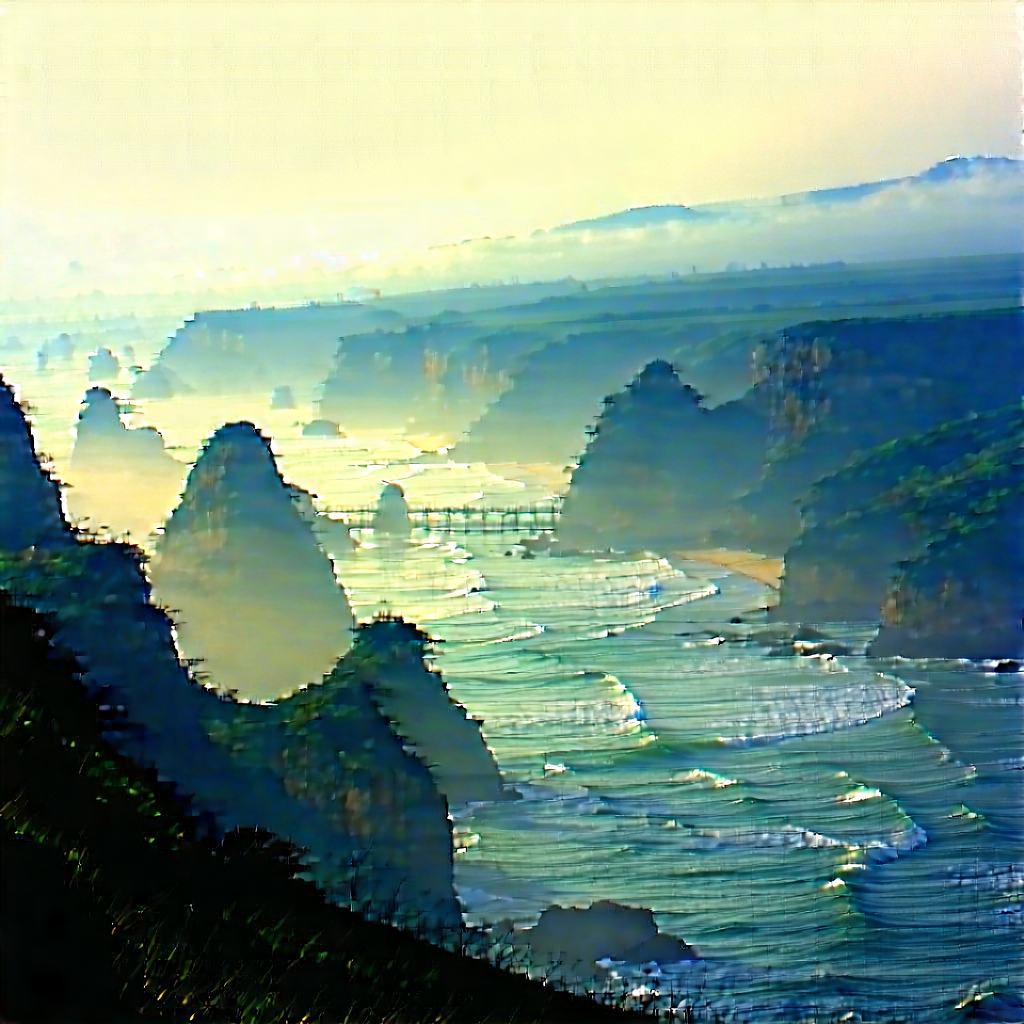 Nature Etching: Mist Over Coastline With Beautiful Coastal