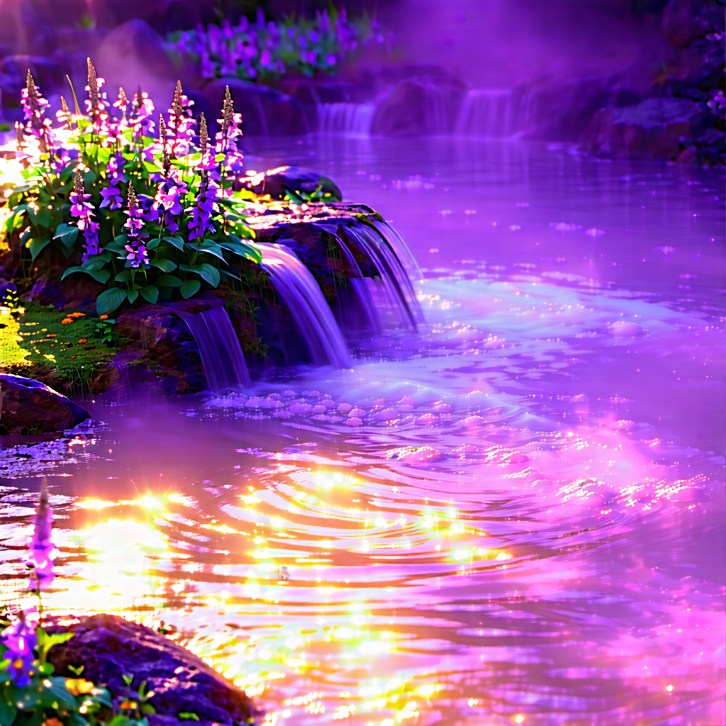 Nature Hdr Photography: Hot Spring Surrounded By Wildflowers With Beautiful Waterfall