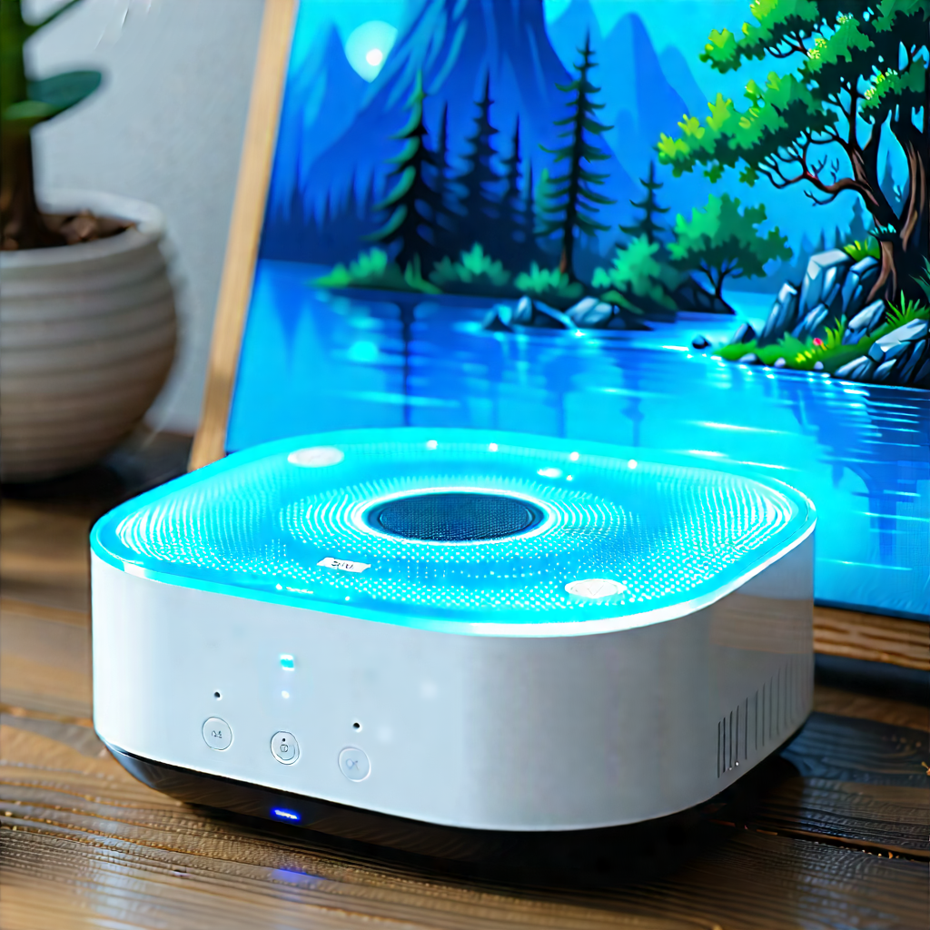 Tech Acrylic Painting: Smart home (device:1.46) with holographic display