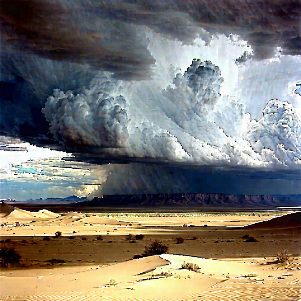 Nature Etching: Storm (clouds:1.39) Over Desert With Sandy Desert