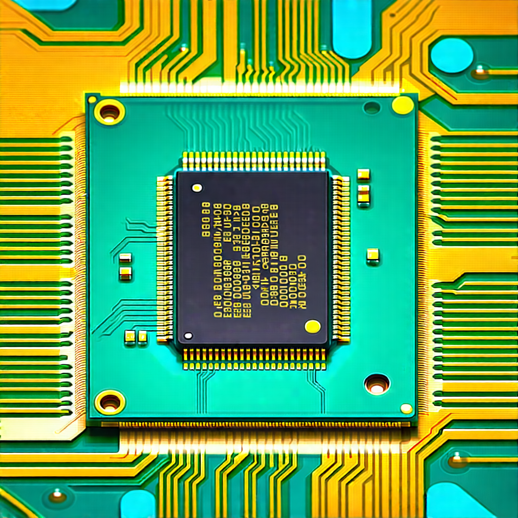 Tech Gouache Painting: Close-up of microprocessor