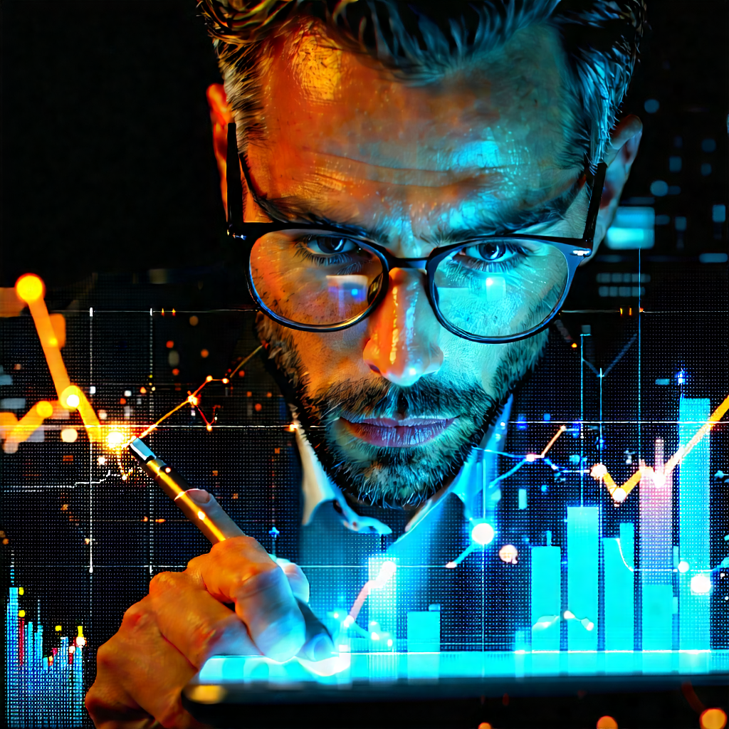 Business Advertising Photography: Finance professional using digital tablet