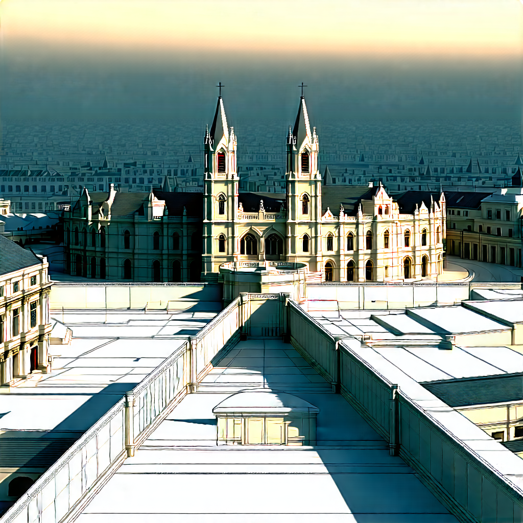 Urban Diagram Style: Cityscape Of Historic (city:1.26) Center During Midday With Large, Ornate