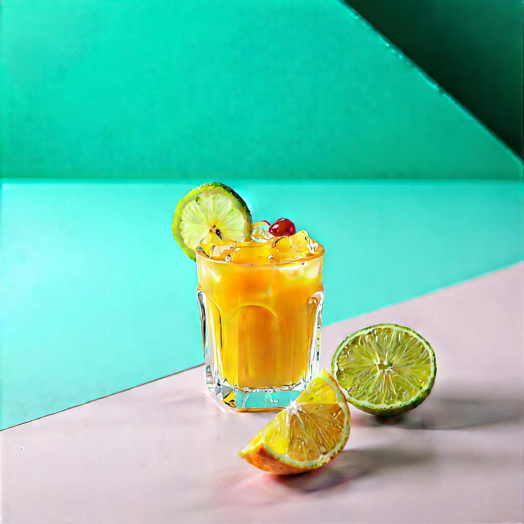 Abstract Food Photography: Minimalist Arrangement With Color Block With Glass Filled