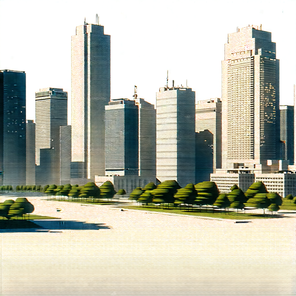 Urban Digital Illustration: Cityscape Of Downtown District During Midday With Large City