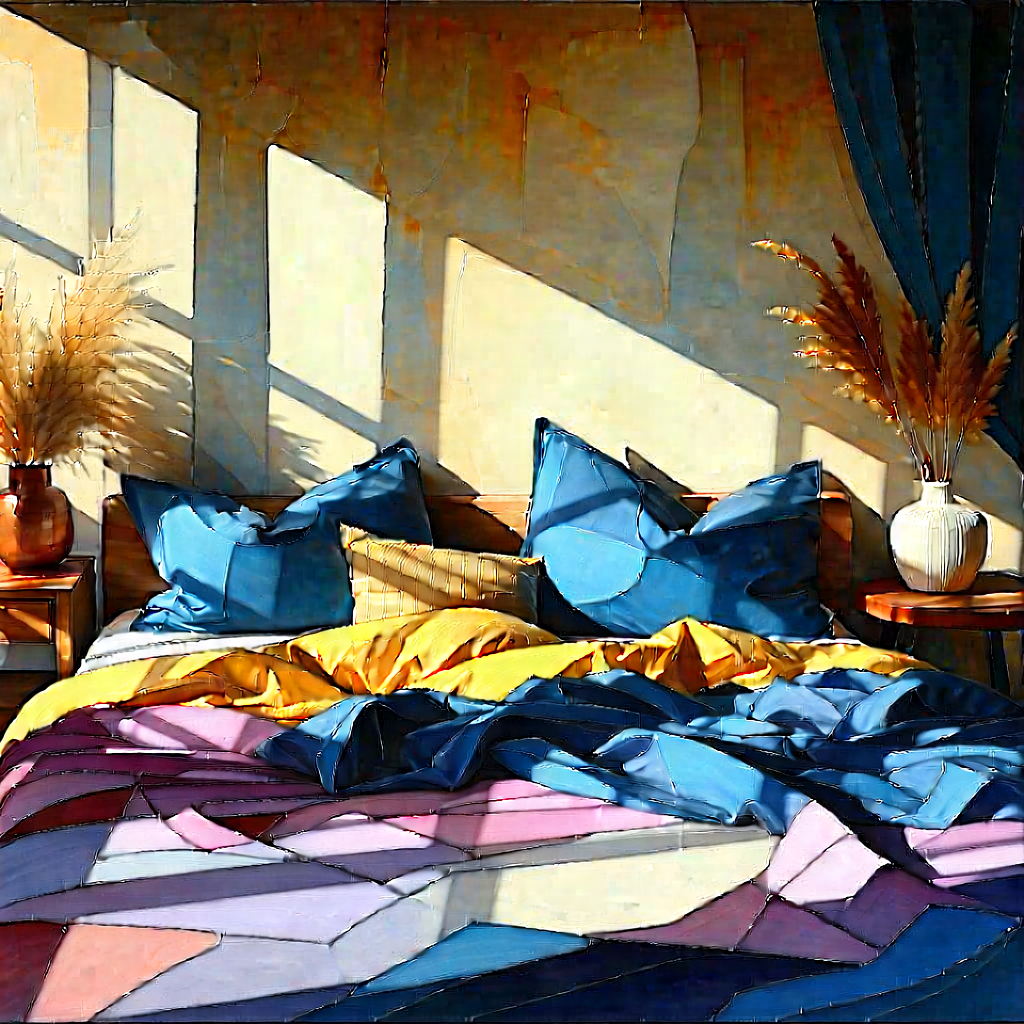 Lifestyle Acrylic Painting: Bedroom Sanctuary With Comfortable Textiles With Bedroom That