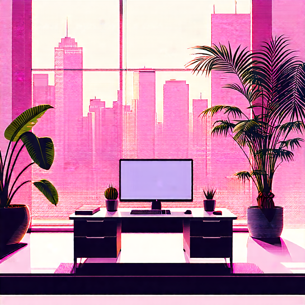 Lifestyle Lithograph: Home Office With Plants And Natural Elements With Painting Modern