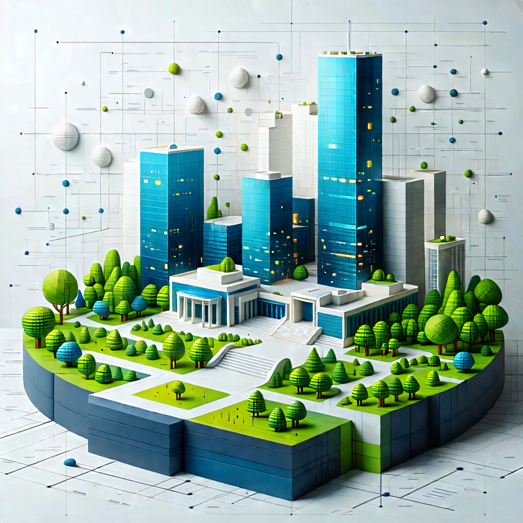 Tech Gouache Painting: Financial Technology In Research Center With Large, Detailed