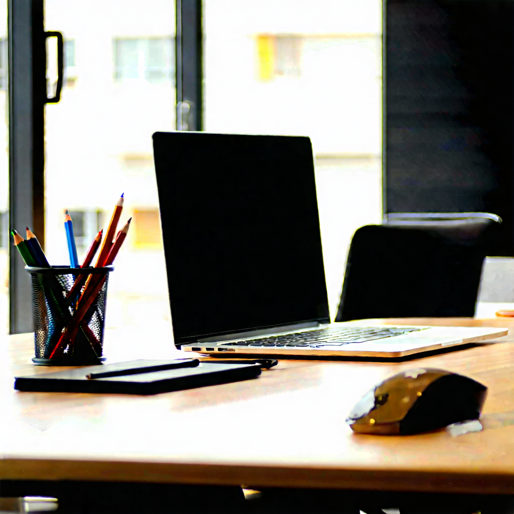 Business Professional Photography: Workplace With Laptop And Coffee On Desk With Black Laptop