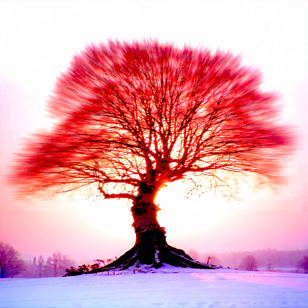 Nature Advertising Photography: (ancient:1.14) Tree In Winter Snow With Large Tree