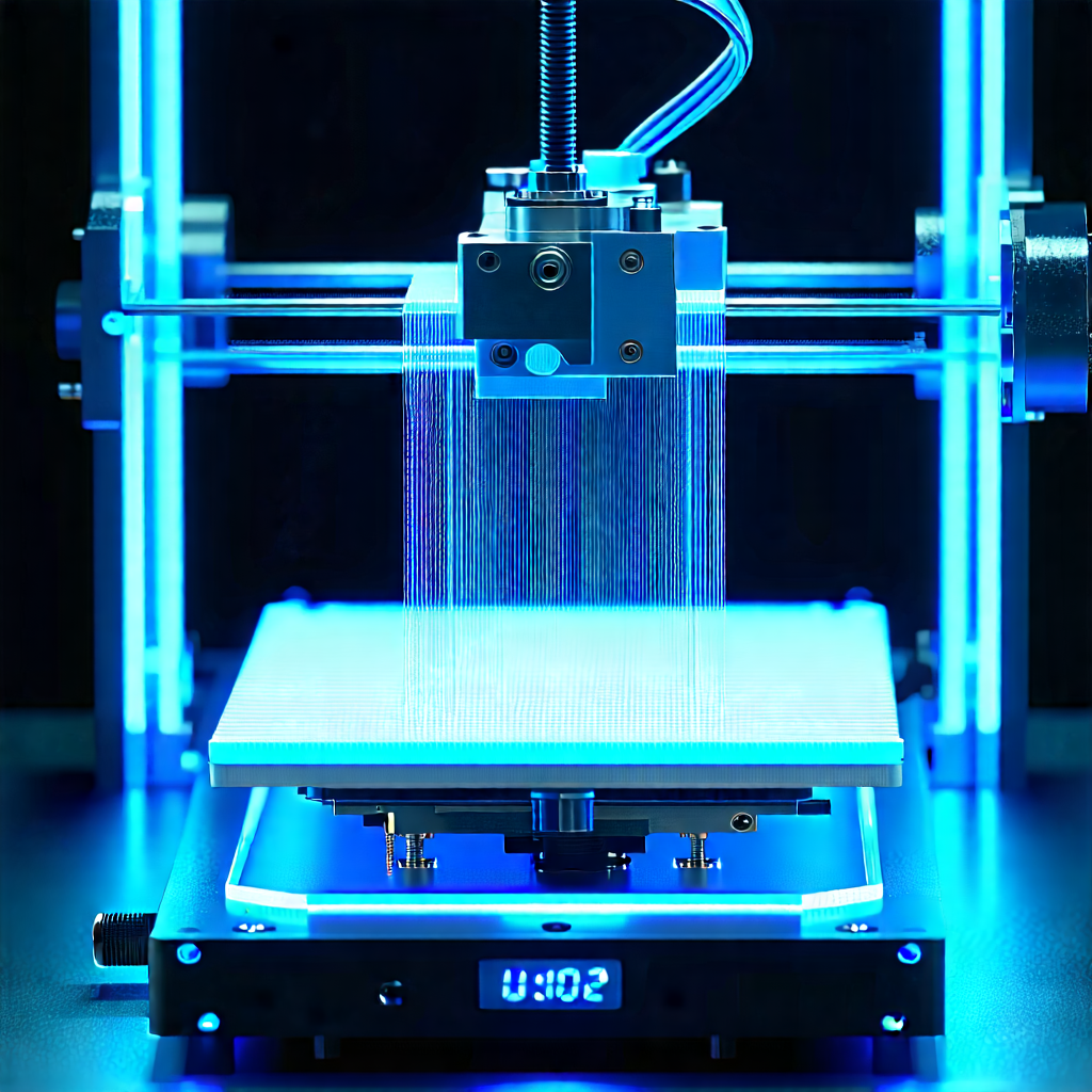 Tech 3D Render: 3d printer with data streams