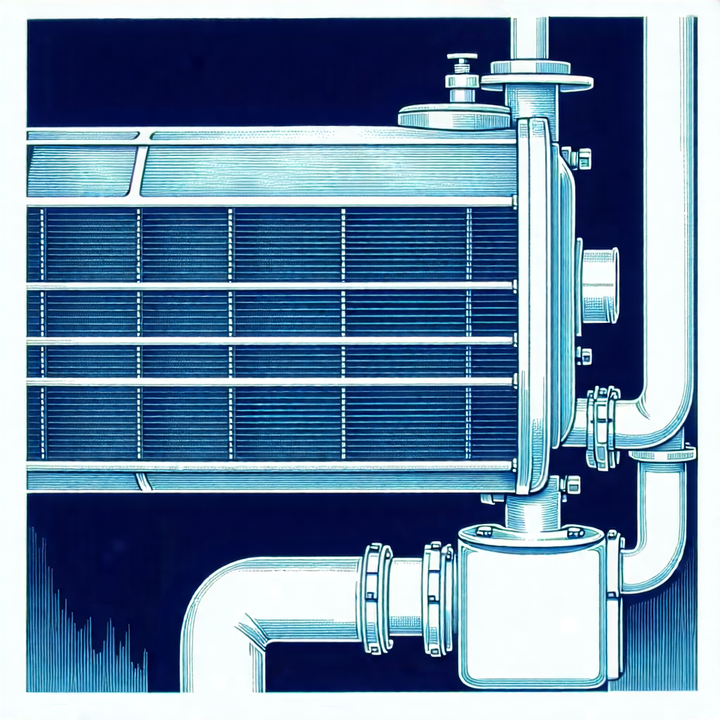 Tech Linocut Print: Close-up Of Cooling System With Blue White