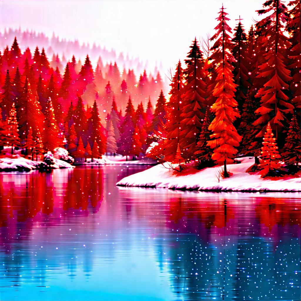 Nature Hdr Photography: Crystal Clear Lake Surrounded By Snow-covered (trees:1.33) With Image, There