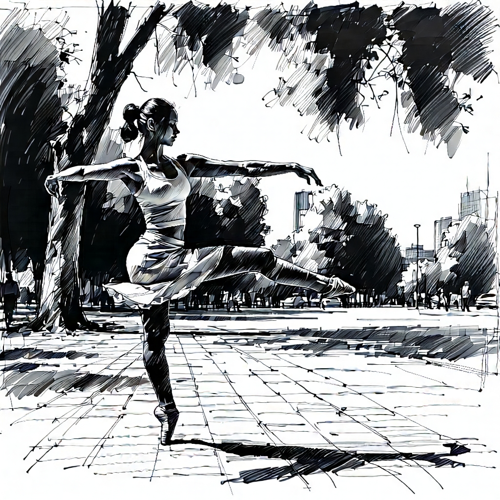 Lifestyle Ink Drawing: Dance fitness in park