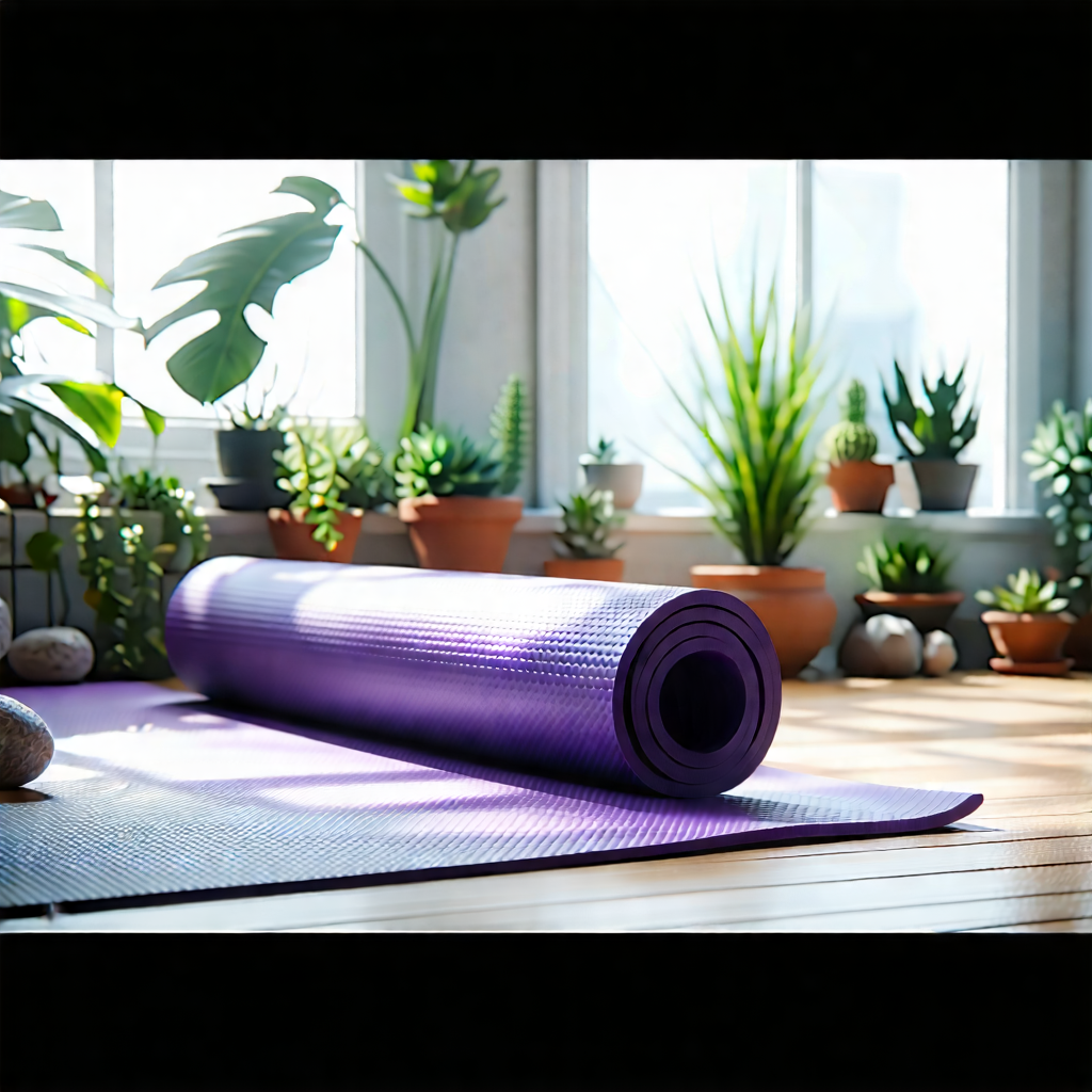 Lifestyle Professional Photography: Wellness Scene With Yoga Mat And Plants With Purple Yoga