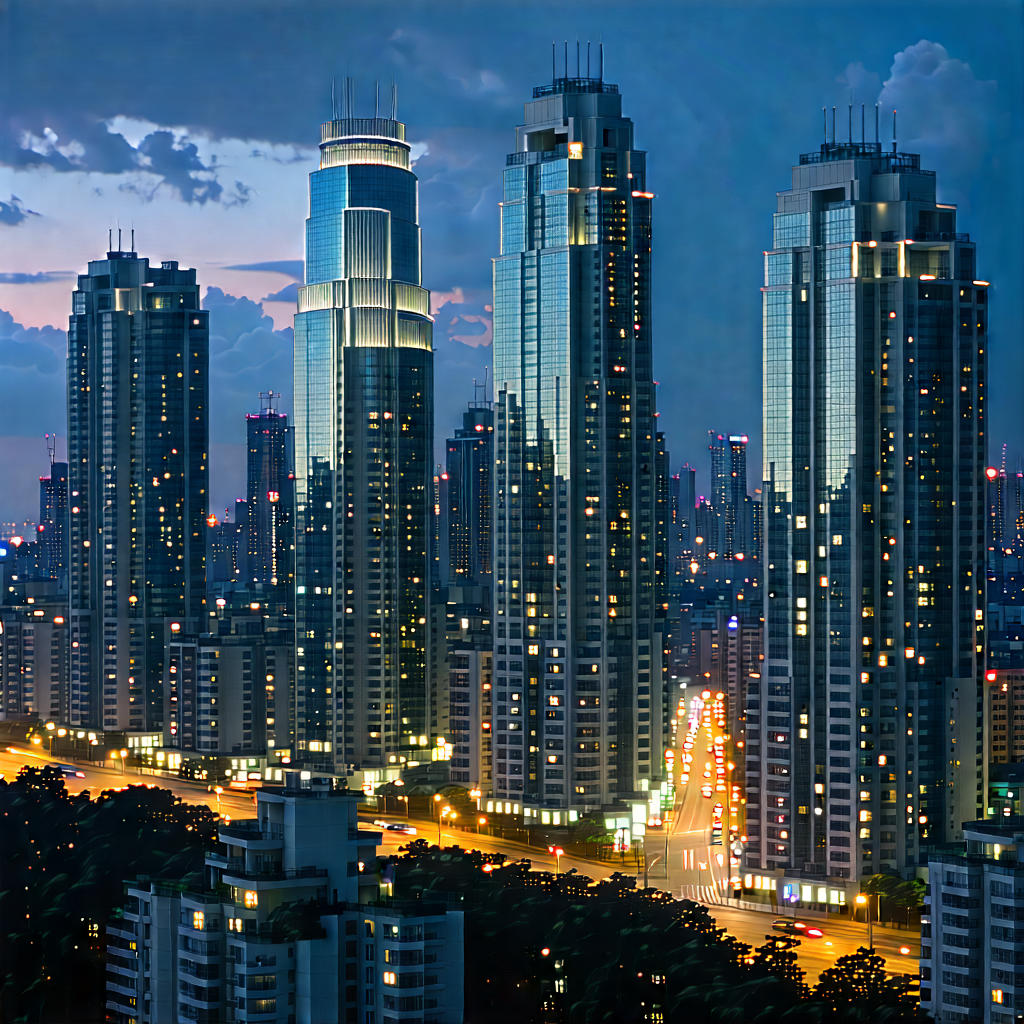 Urban Architectural Photography: Cityscape Of (modern:1.21) Metropolis During Night With Nighttime View
