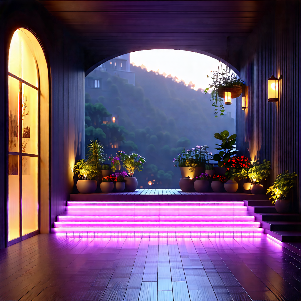 Lifestyle Blender Artwork: Balcony Garden With Warm Lighting With Image, There