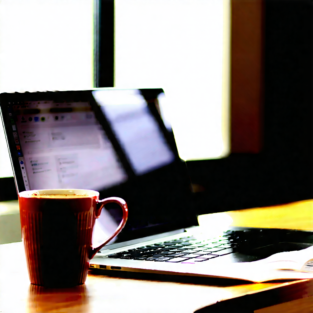 Business Lithograph: Workplace With Laptop And Coffee On Desk With Laptop Computer