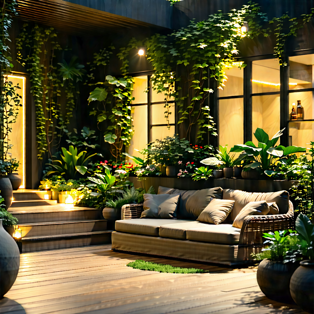 Lifestyle Long Exposure Photography: Balcony Garden With Warm Lighting With Large, Well-lit