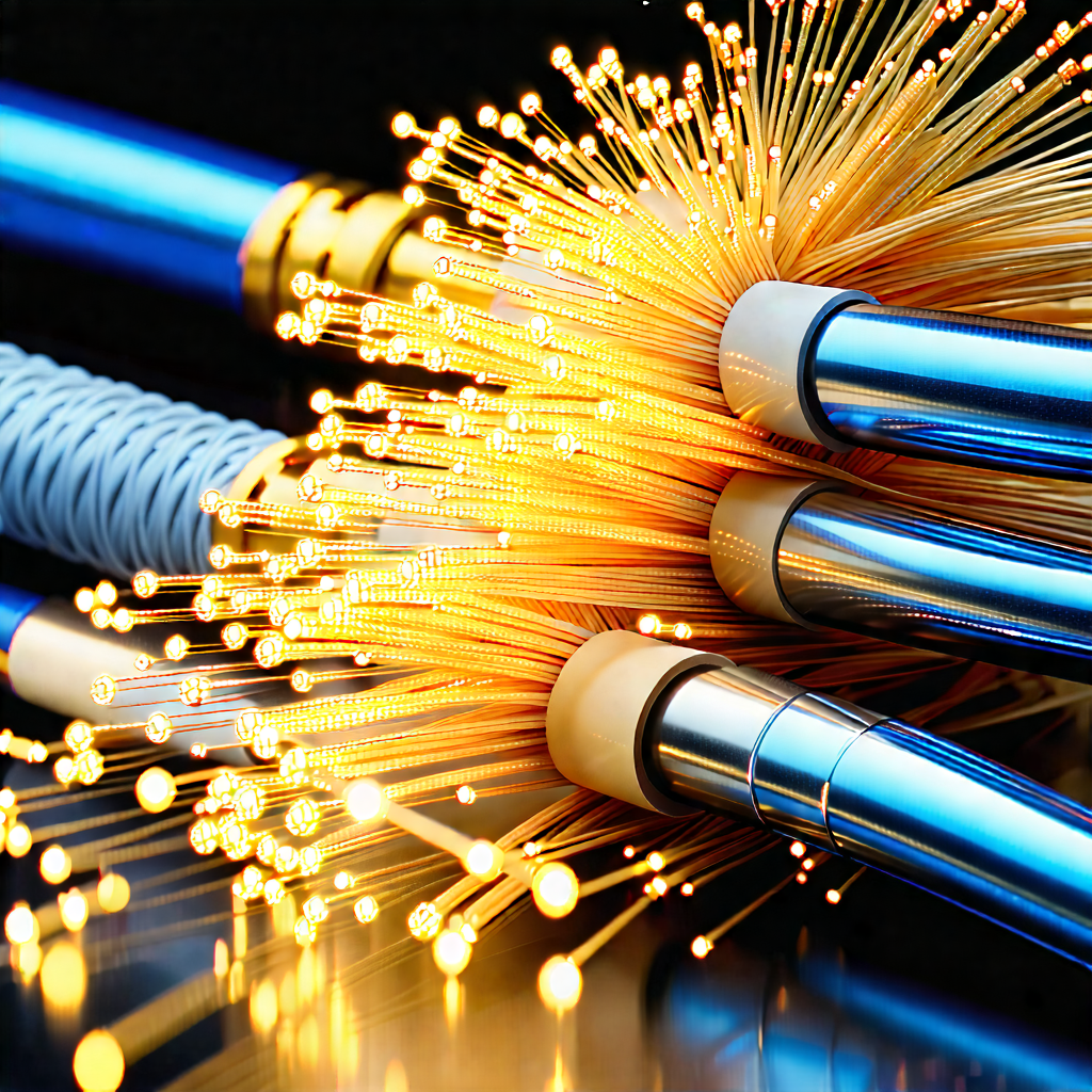 Tech Lithograph: Close-up Of Fiber Optic Cables With Close-up Bunch