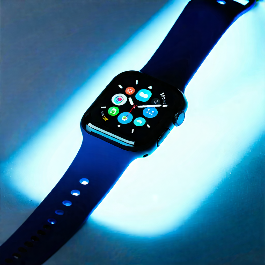 Tech Architectural Photography: Smart Watch With Glowing Screen With Blue Watch