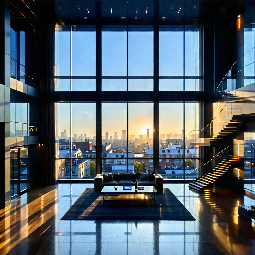 Urban Drone Photography: Urban Loft With Reflective Glass With Large, Modern