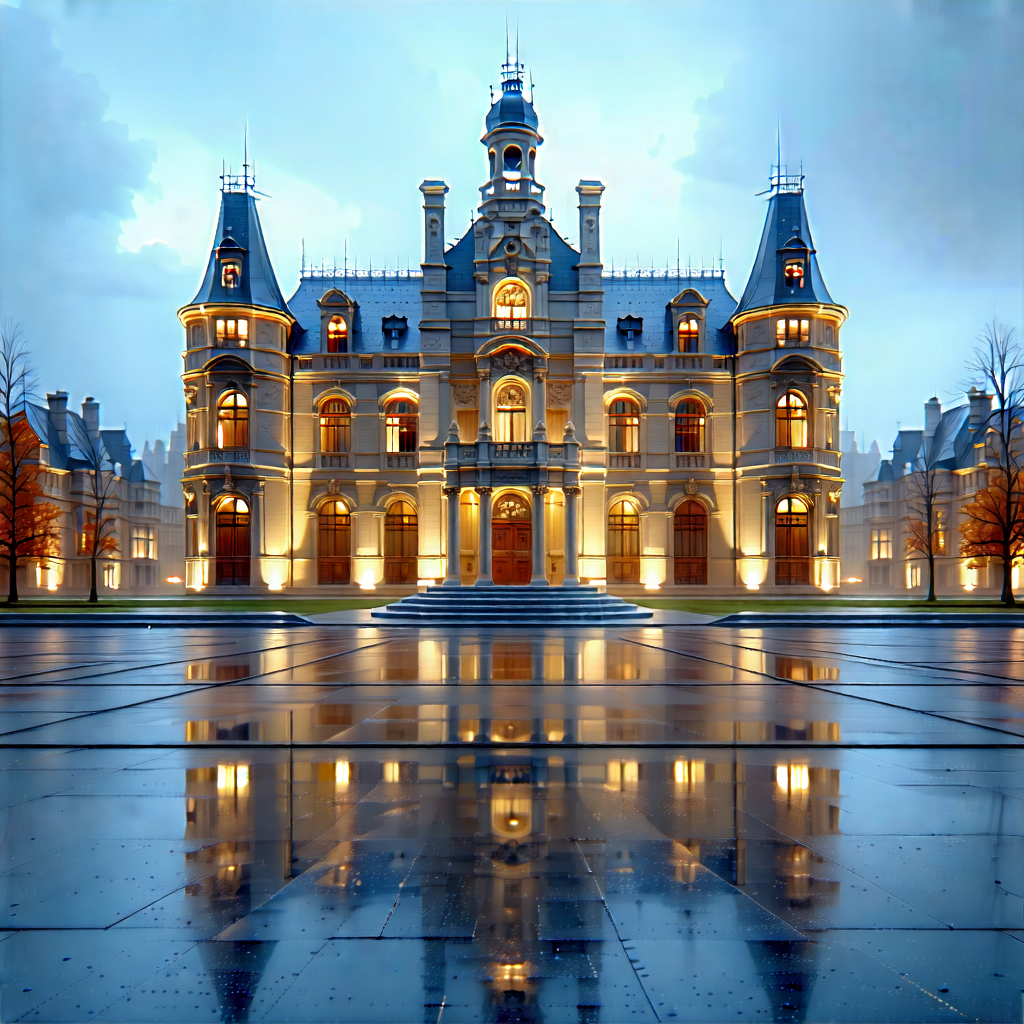 Urban Tilt-shift Photography: Historic Building With Reflective Glass With Large, Ornate