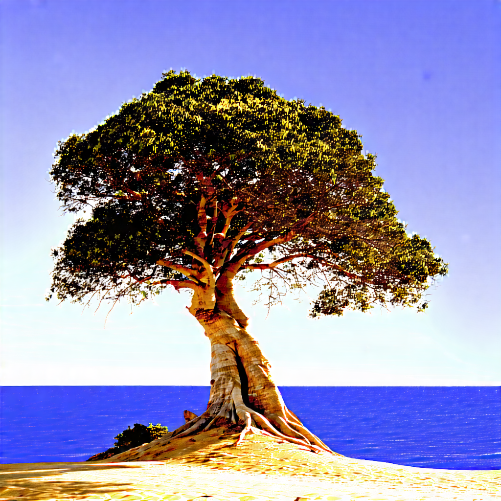 Nature Product Photography: (ancient:1.24) Tree In Coastal Environment With Large Tree