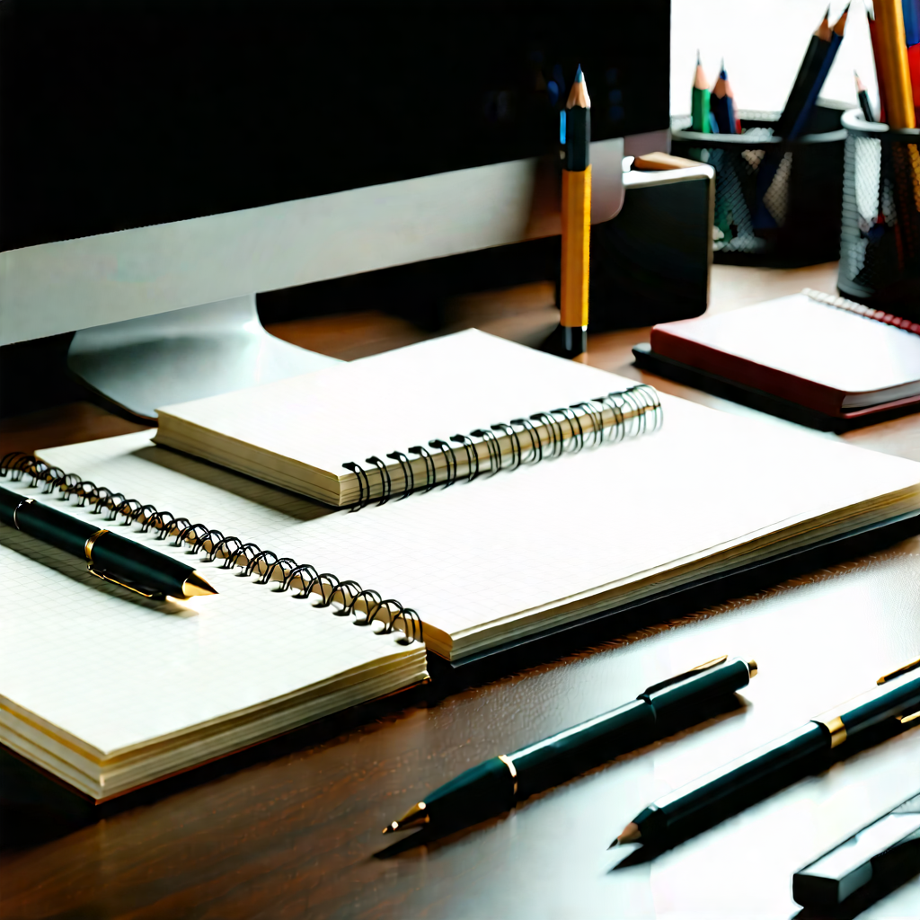 Business Octane Render: Workplace with notebooks and pens on desk