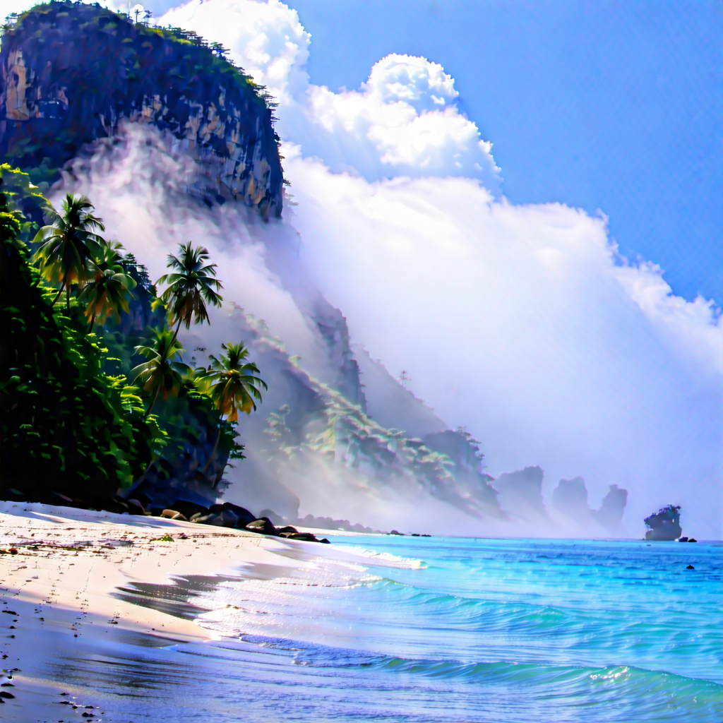Nature Professional Photography: Mist Over Tropical Beach With Beautiful Beach