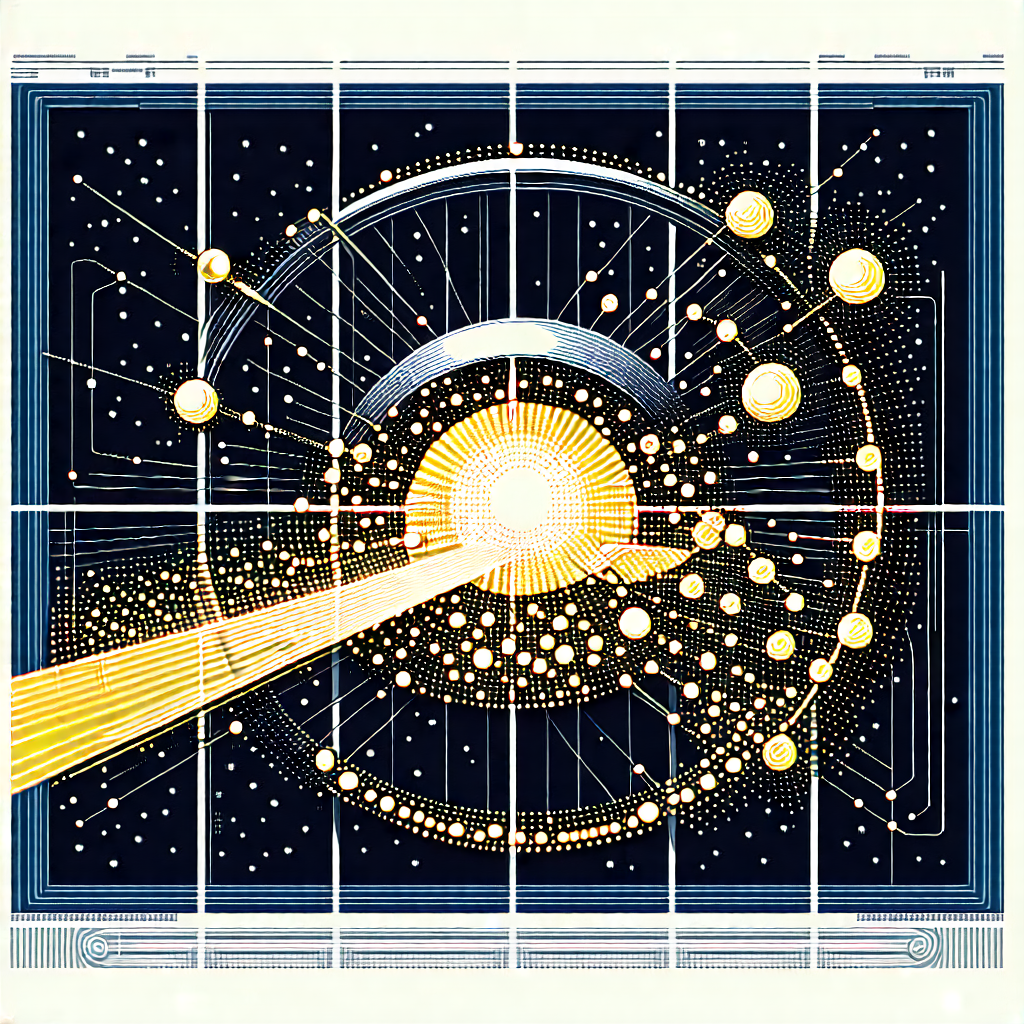 Tech Linocut Print: Quantum computer with digital particles