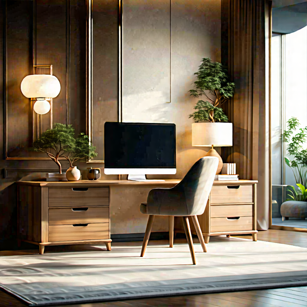 Lifestyle Product Photography: Home Office With Warm Lighting With Image, There