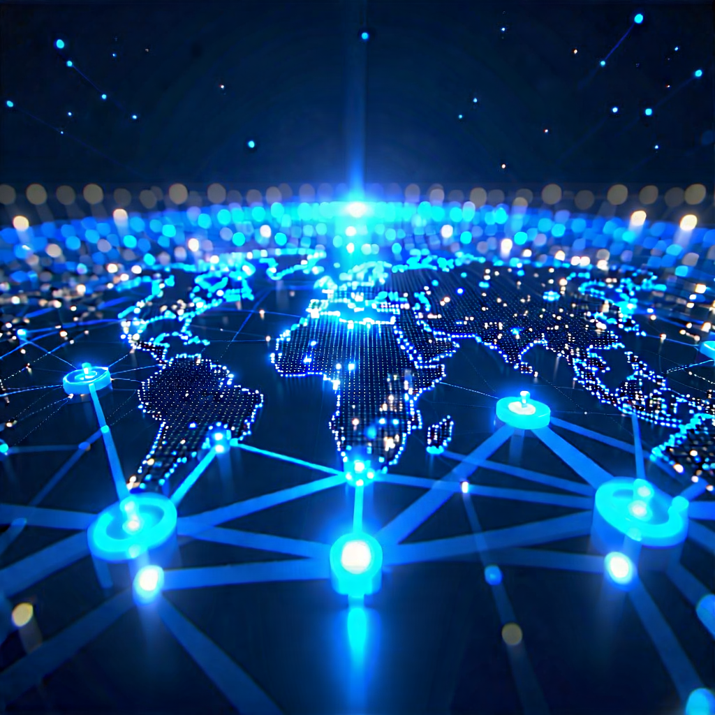 Tech Commercial Photography: Blockchain Network Visualization With Blue White